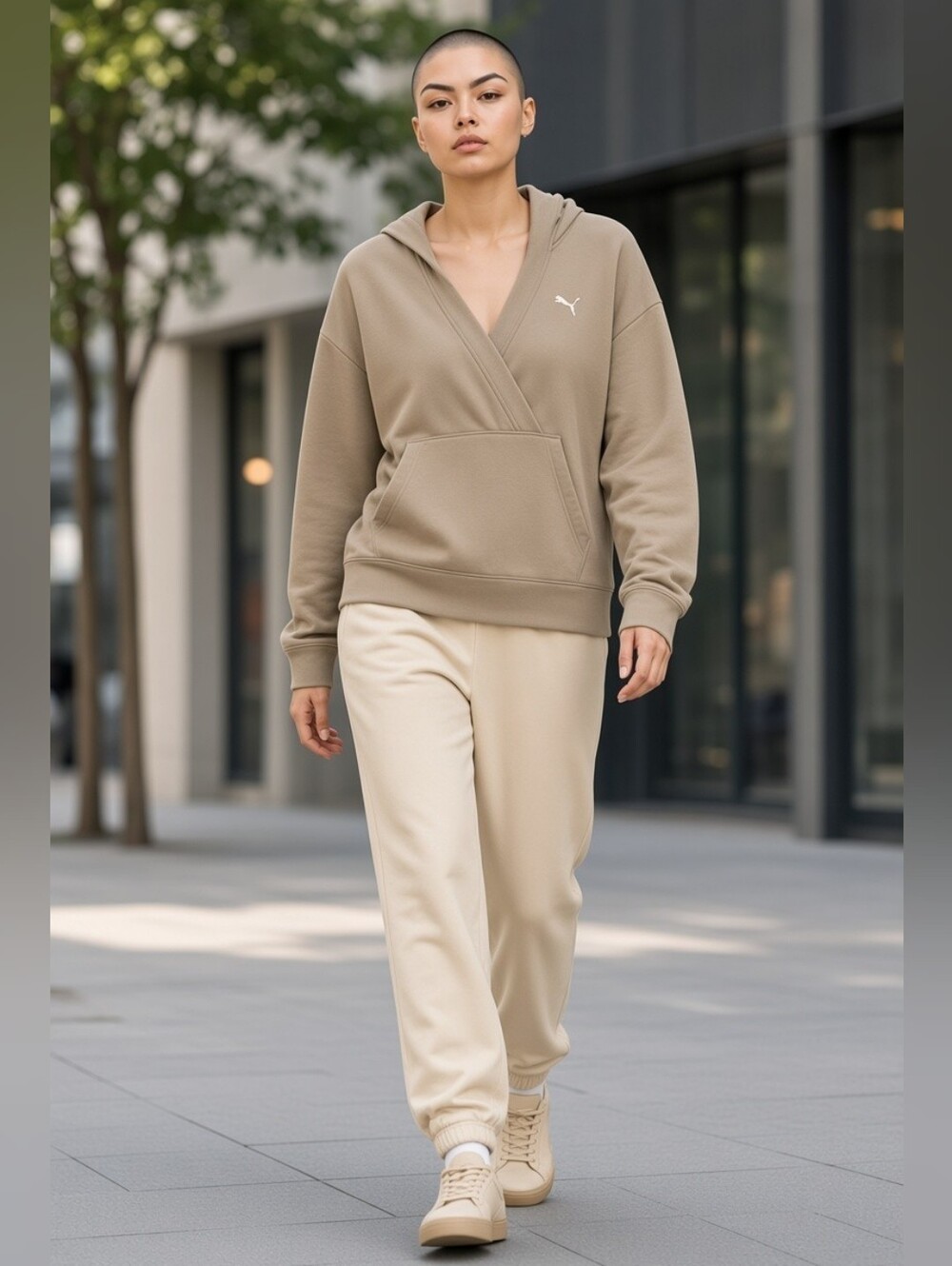 Puma Women's Beige Relaxed Long Sleeve Hoodie NWT Misses Size Medium